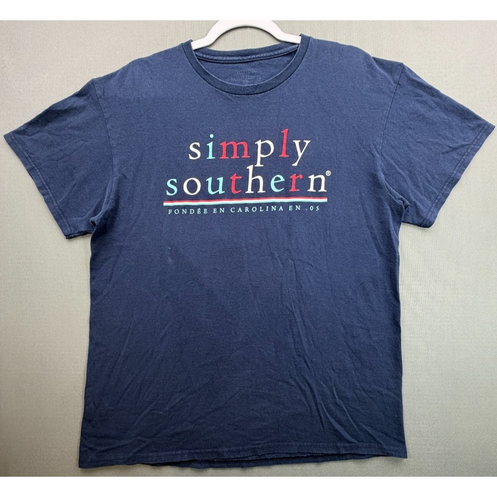 Simply Southern Red White & Moo Cow T-Shirt Navy Blue Patriotic Tee Womens Large